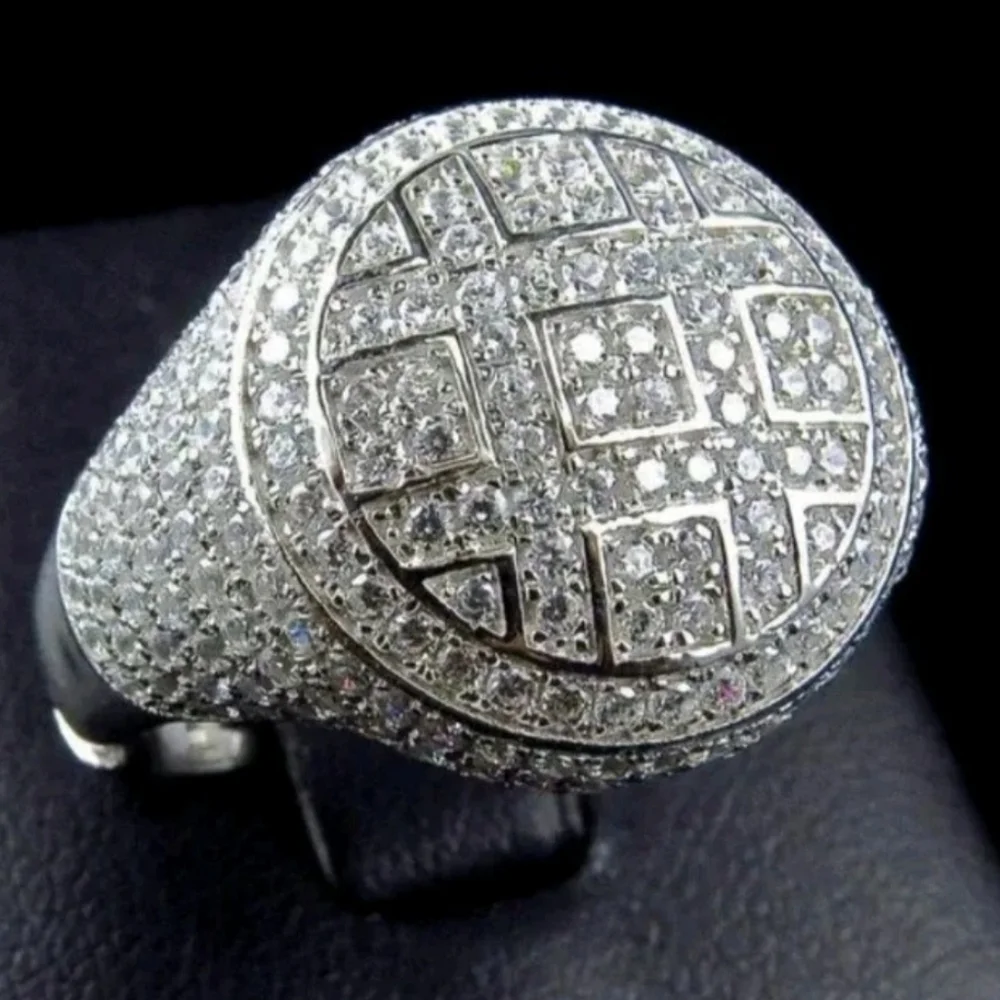 3Ct Round Lab-Created Diamond 14K White Gold Plated Pave Men's Pinky Ring Sz 11